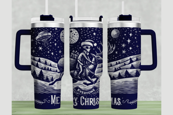 Alien Santa 40oz Laser Tumbler Wrap SVG: Graphics for Playful Tumbler Wraps