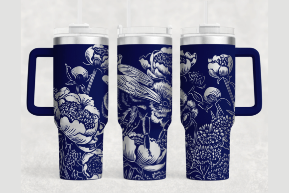 Bee Peony 40oz Laser Tumbler Wrap SVG: Graphics for Tumbler Wraps