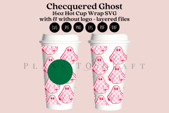 Checquered Ghost 16oz Hot Cup Wrap SVG Graphics