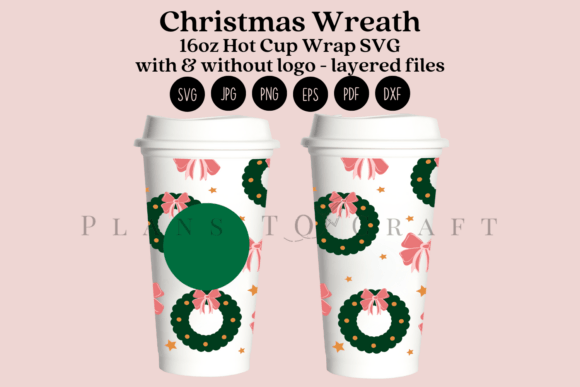 Christmas Wreath 16oz Hot Cup Wrap SVG: Graphics for Tumbler Wraps
