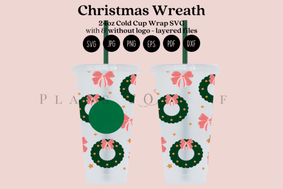 Christmas Wreath 24oz Cold Cup Wrap SVG: Graphics for Tumbler Wraps