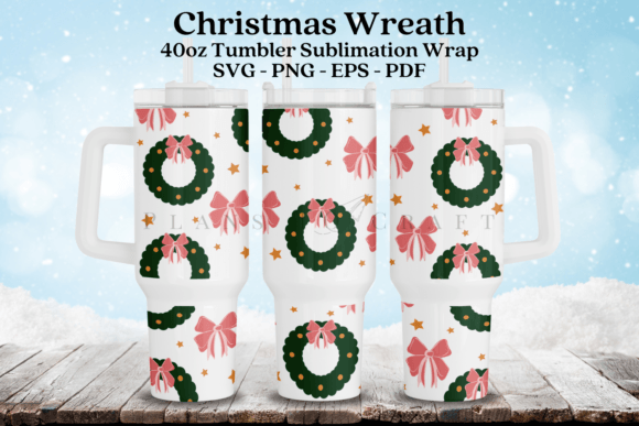 Christmas Wreath 40oz Tumbler Wrap SVG Graphics