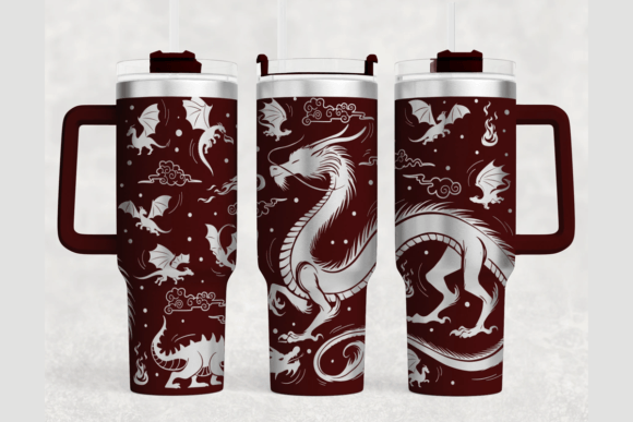 Dragon Art 40oz Laser Tumbler Wrap SVG: Graphics for Bold Tumbler Wraps