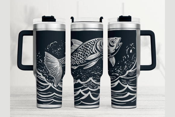 Fish Jumping 40oz Laser Tumbler Wrap SVG: Graphics for Tumbler Wraps