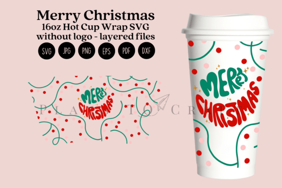 Merry Christmas 16oz Hot Cup Wrap SVG: Graphics for Tumbler Wraps