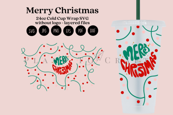 Merry Christmas 24oz Cold Cup Wrap SVG Graphics