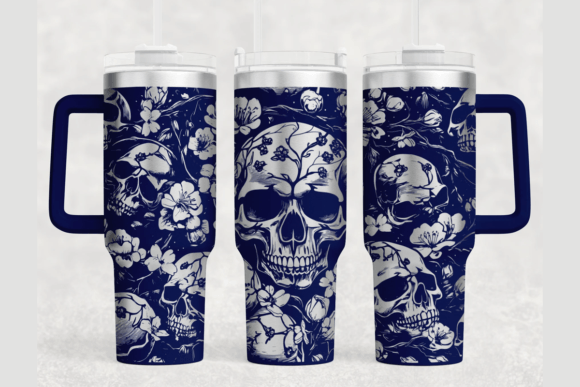 Skull Sakura 40oz Laser Tumbler Wrap SVG