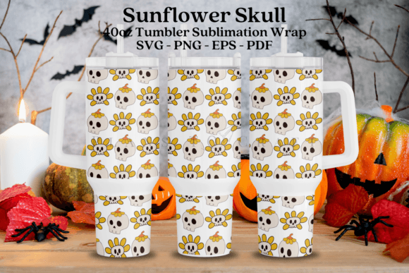 Sunflower Skull 40oz Tumbler Wrap SVG Graphics